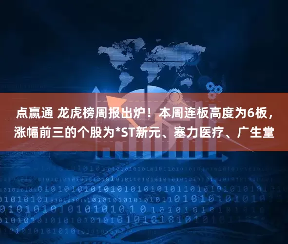 点赢通 龙虎榜周报出炉！本周连板高度为6板，涨幅前三的个股为*ST新元、塞力医疗、广生堂